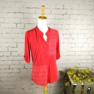 Atelier 29 Striped Notched Neckline Top Orange Small